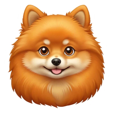 Cinematic Cute Orange Pomeranian Portrait Emoji, Head tilted playfully and inquisitively, featuring a luscious, fluffy orange Fur with a natural sheen, round, sparkling brown eyes filled with curiosity, Simplified yet irresistibly adorable features, highly detailed, glowing with a warm, friendly glow, high shine, affectionate and lively, stylized with a touch of whimsy, bright and endearing, soft glowing outline, capturing the essence of a mischievous yet loving pup, so playful it feels like it could scamper out of the screen and into your arms! sticker