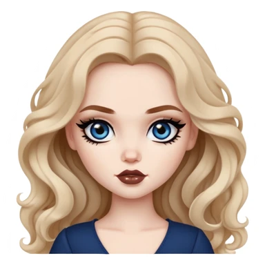 pretty bratz baddie, black eyeliner, pale skin, brown clong wavy hair, dark blue  eyes sticker