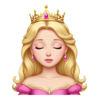 Aurora Sleeping Beauty from hips up, bright pink ballgown, golden blonde hair with gold tiara, minimal style but very recognizable sticker