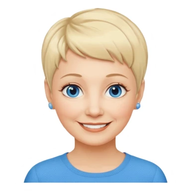 Mujer  60 años pelo rubio y pixie ojos azules cara redonda sticker