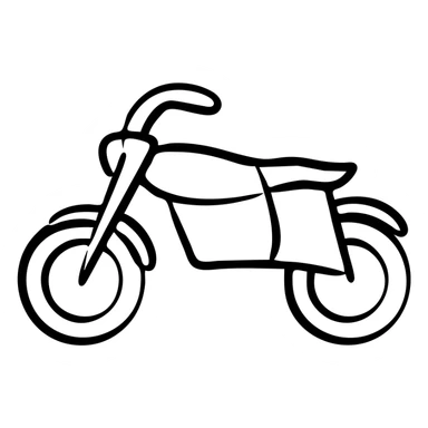 Hand-drawn motorcycle, simple side view with visible wheels, handlebars, and seat sticker