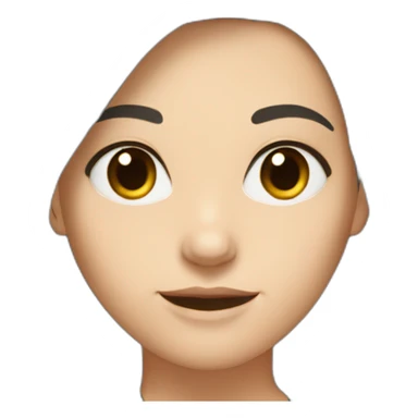 White woman with shoulder length dark brown hair parted in the middle wearing black top sticker