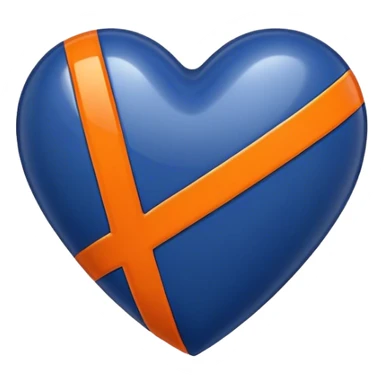 Glossy dark blue heart with straight orange athletic stripes going down one side sticker