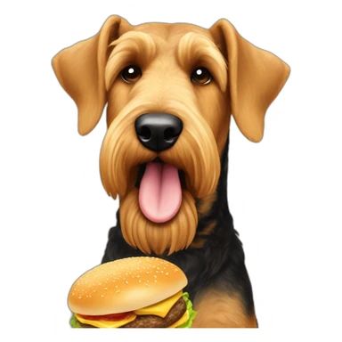Airedale dog eating cheeseburger sticker