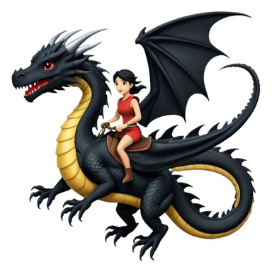 Super large black dragon flying with a  female rider on top of it sticker