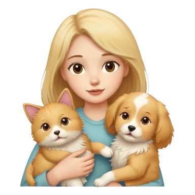 Girl holding a cat and a dog sticker
