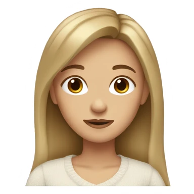 Girl with long dark blonde hair, bangs, brown hair and a white sweater sticker