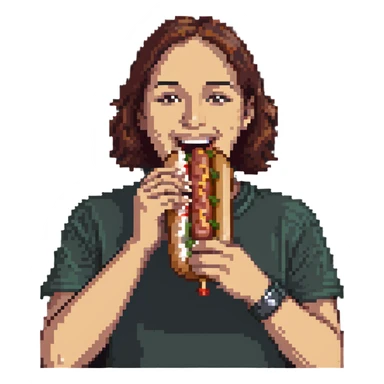 Chilean person happily eating a completo hot dog sticker