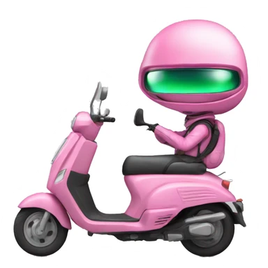 Un alien vert sur un scooter rose avec un casque rose sticker