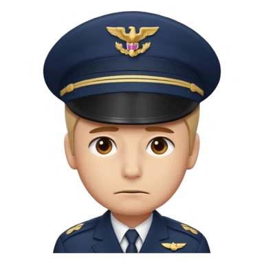 Slack-style emoji of a pilot wearing a navy captain hat feeling sad sticker