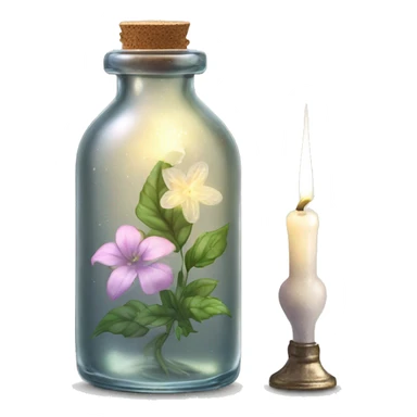 White magic fairy light sparkling old Antique bottle with poison and with herbal and flowers sticker