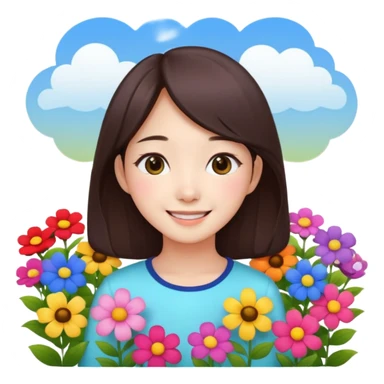 Cute korean girl background flower garden  sticker