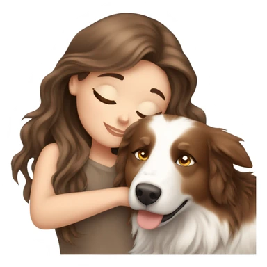 White girl brown long hair sleeping with a Australian shepherd blue eyes sticker