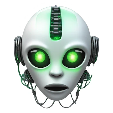 Round Alien cyborg head with glowing wires and green eyes  sticker