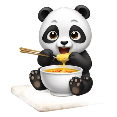 Baby panda eating soup sticker