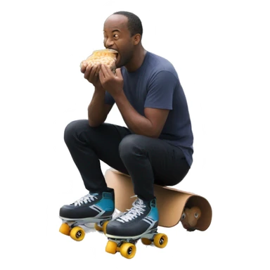 Man eatting loads of food on quad skates sticker