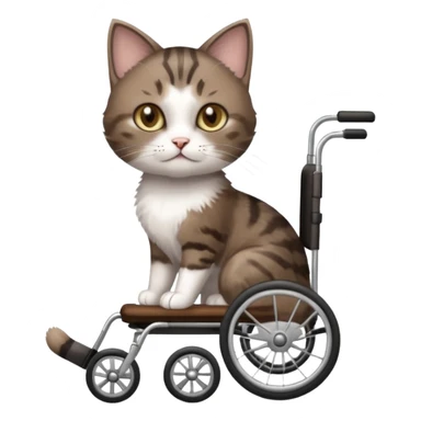 full body small short hair dark brown and white cat with hazel eyes walking in a wheelchair for cats sticker