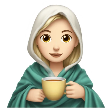White girl drinking tea with a blanket over her sticker