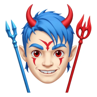 Blue-haired devil with trident, smirking sticker