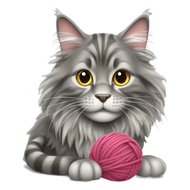 Grey maine coon playing with a ball of yarn  sticker