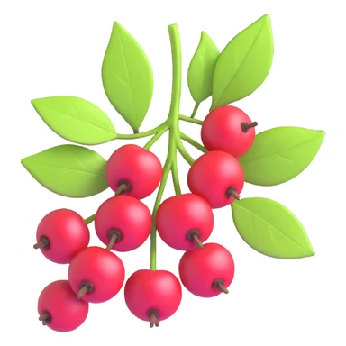 Prunus mahaleb cherry branch with berries and leaves, 3D iOS style, harmony of realism and cartoon, bright colors, clean background sticker