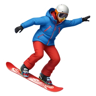 An icon showing a snowboarder performing an exciting jump on a snow-covered slope. The background features towering mountains, snow-covered trees, and a bright, clear sky. Transparent background highlights the speed, agility, and thrill of snowboarding. sticker