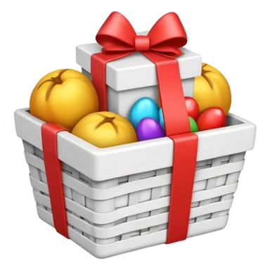  white small gift basket with small gifts inside and only 3 gifts the gifts colors white sticker