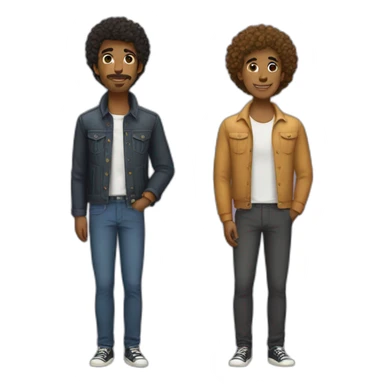 gay couple, one bold and tall, one with curly hair and short sticker