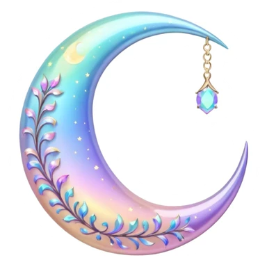 glossy Pastel iridescent crystal crescent damask moon sticker