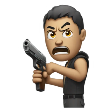 angry person holding a gun sticker