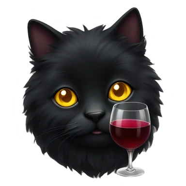 Black fluffy cat with yellow eyes and with glass of wine  sticker