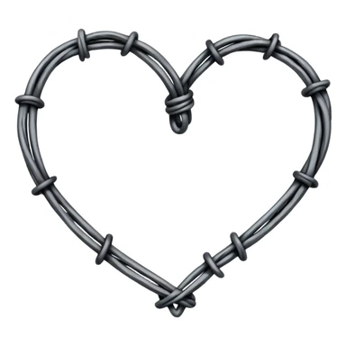 Minimal black line art heart made from barbed wire, hand-drawn sketch look, uneven ink strokes, 6–7 barbs with twisted knots, simple clean outline, centered on plain white background, high contrast sticker