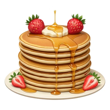 a stack of pancakes with strawberry  sticker
