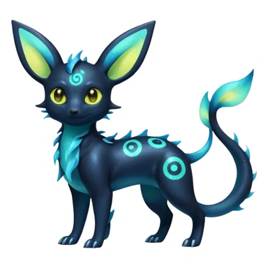 Shiny Aural Iridescent Fluorescent Bioluminescent Umbreon-Amaura-Salandit-Vaporeon-Fakémon-fusion (full body) sticker