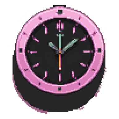 aesthetic pink clock with retro vibe and pink palette in pixel art style sticker