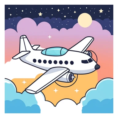 a plane flying above clouds and below stars sticker