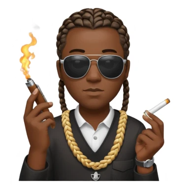 Smoking black guy with a glock in his on his other hand with some sunglasses with a cigarette in his mouth and for his hair he will have some cornrows sticker