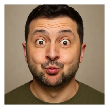 photorealistic emoji style portrait of Vladimir Zelensky with a slightly silly expression sticker