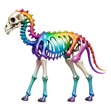 An iridescent rainbow gradient epic shiny cool edgy skeletal animal, full body sticker