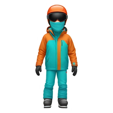 white Skier man wearing orange jacket and wearing a RED HELMET and turquoise pants sticker