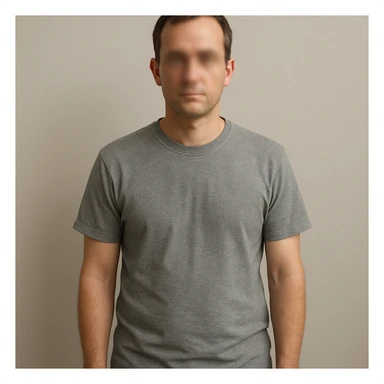 ordinary man, indistinct face, everyday attire, nondescript sticker