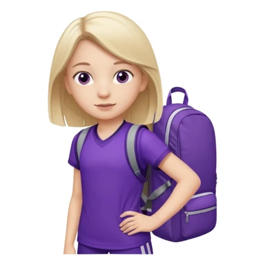 White Girl around 10 on purple sports uniform with backpack  sticker