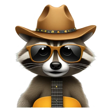 racoon with sunglasses cowboy hat and a guitar sticker