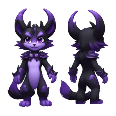 Anthro-Edgy-Black-Purple-Contrast-Colors-Fantasy-Fur-Sona-Chibi-Shiny-Fakémon-Hybrid with horns full body sticker