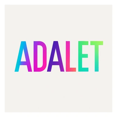 ADALET text in modern typography with vibrant colors and minimal background sticker