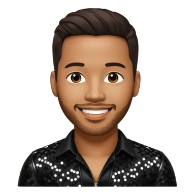 Romeo Santos with dark brown hair, black sequin outfit sticker