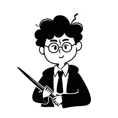 Harry Potter with glasses and lightning scar in hand-drawn doodle style sticker