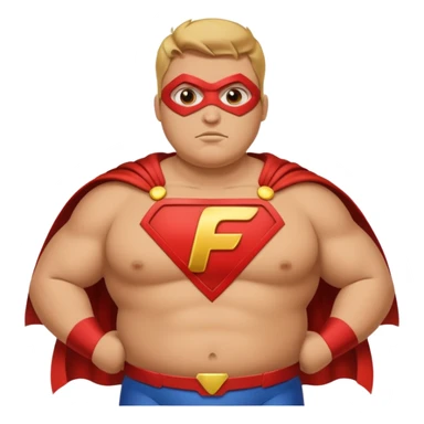 fat super hero with f on his chest sticker