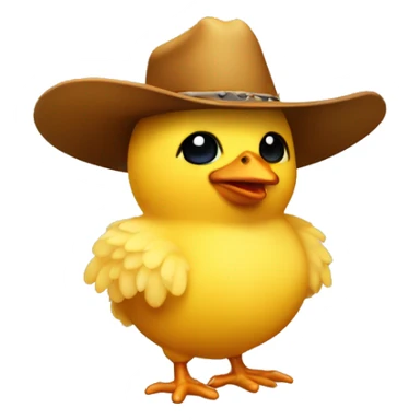 a small yellow chicken with a cowboy hat sticker