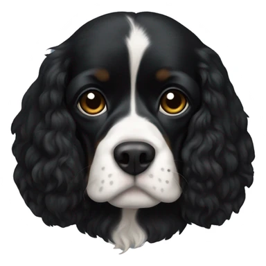 Small completely black king spaniel with black fur on his whole face and white fur on chest sticker